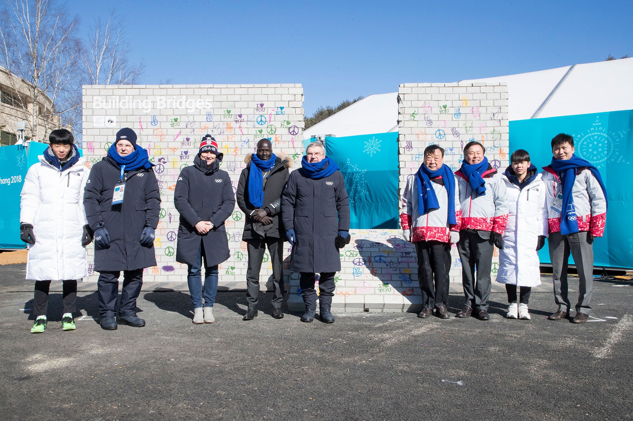 The Olympic Village in PyeongChang unveils the Olympic Truce Mural, created by South Korean artist Jaeseok Lee