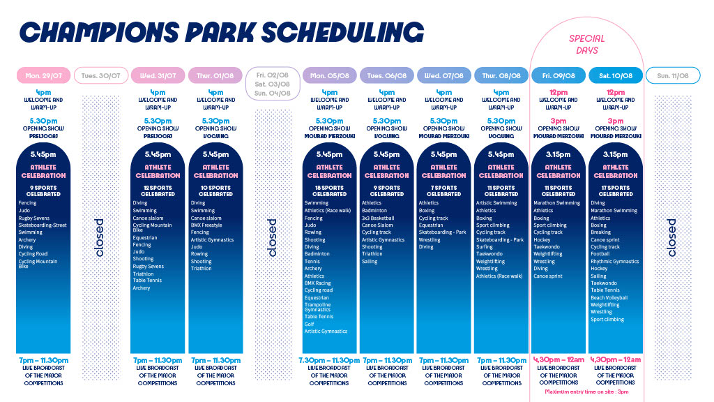 Champions Park scheduling