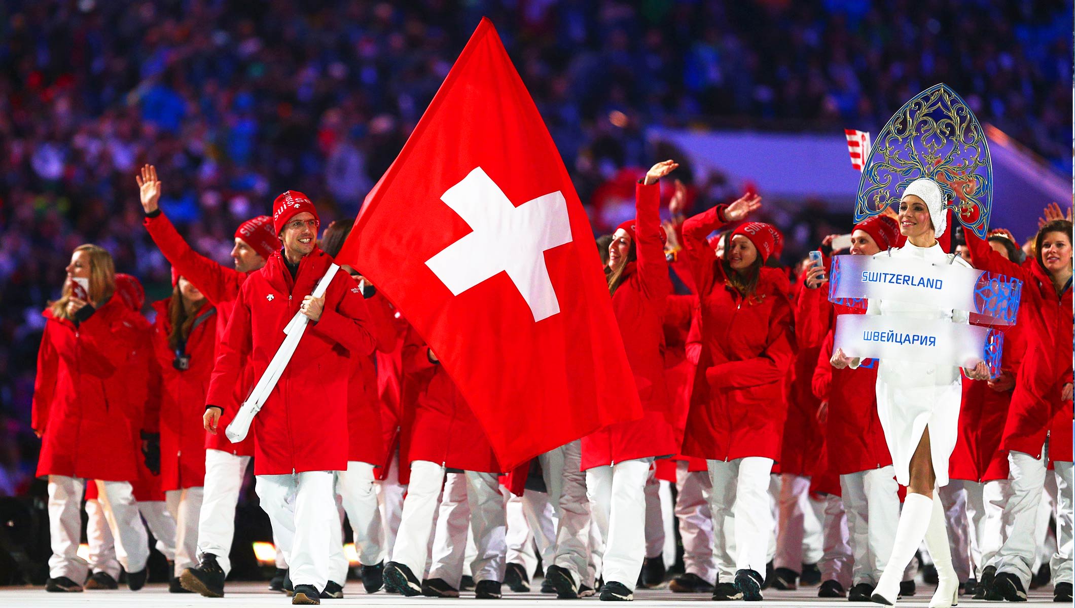 Simon Ammann was the flag-bearer for Switzerland in the Opening Ceremony of Sochi 2014