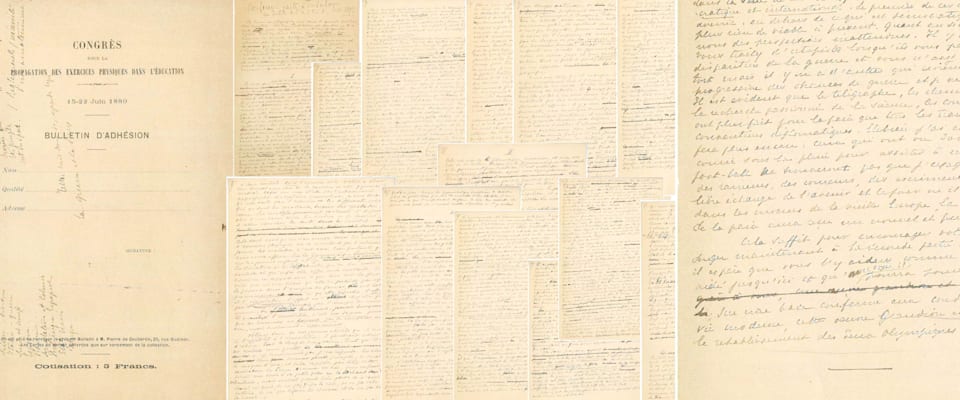 Le texte fondateur rédigé par Pierre de Coubertin trouve sa place au Musée Olympique de Lausanne