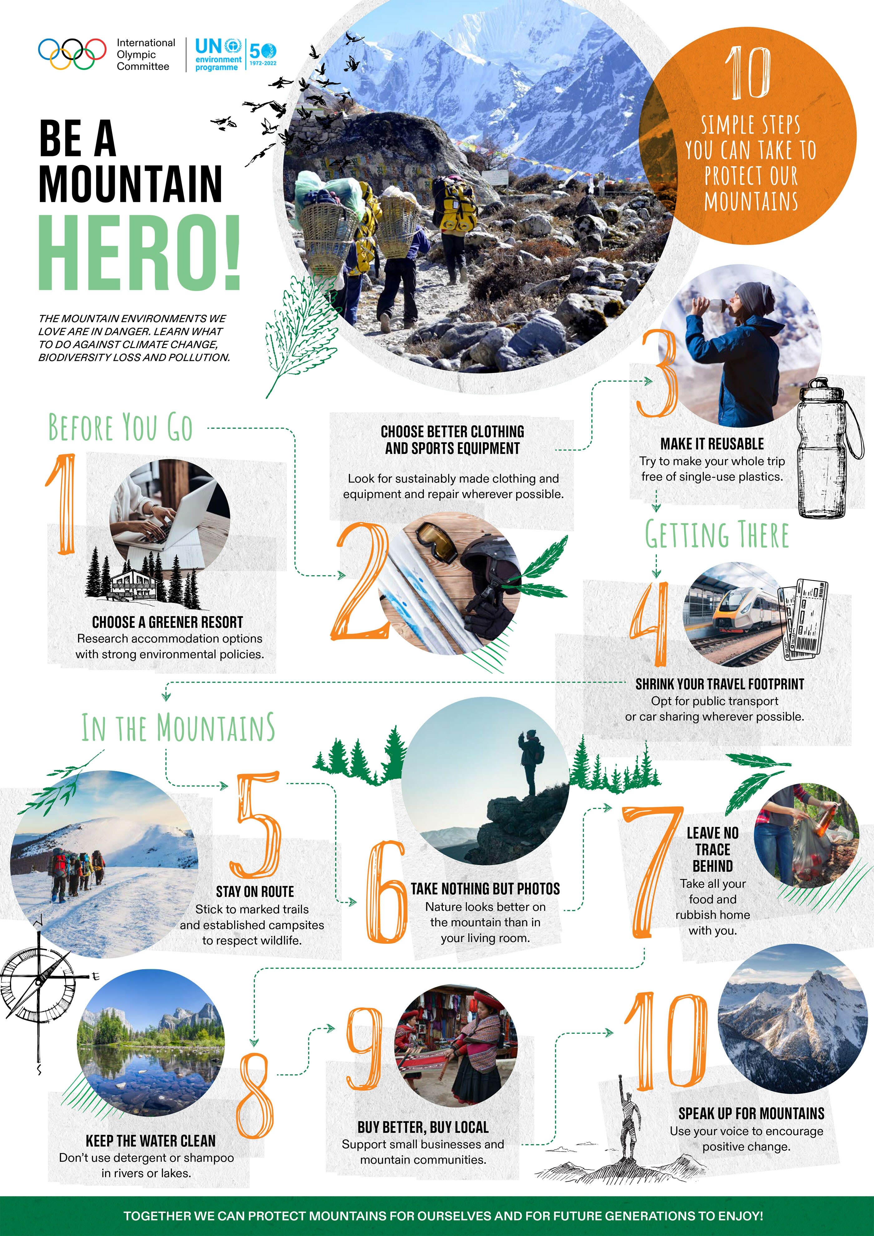 Be A Mountain Hero IOC releases 10 steps that individuals can take to help protect mountains