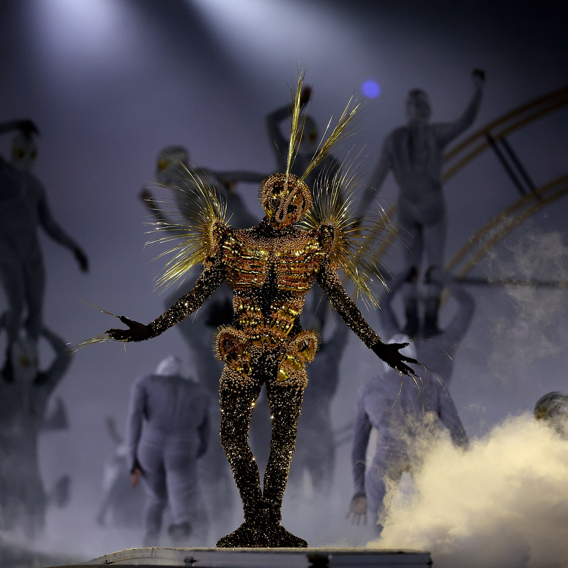 PARIS, FRANCE - AUGUST 11: The Golden Voyager performs during the Closing Ceremony of the Olympic Games Paris 2024 at Stade de France on August 11, 2024 in Paris, France. (Photo by Jamie Squire/Getty Images)