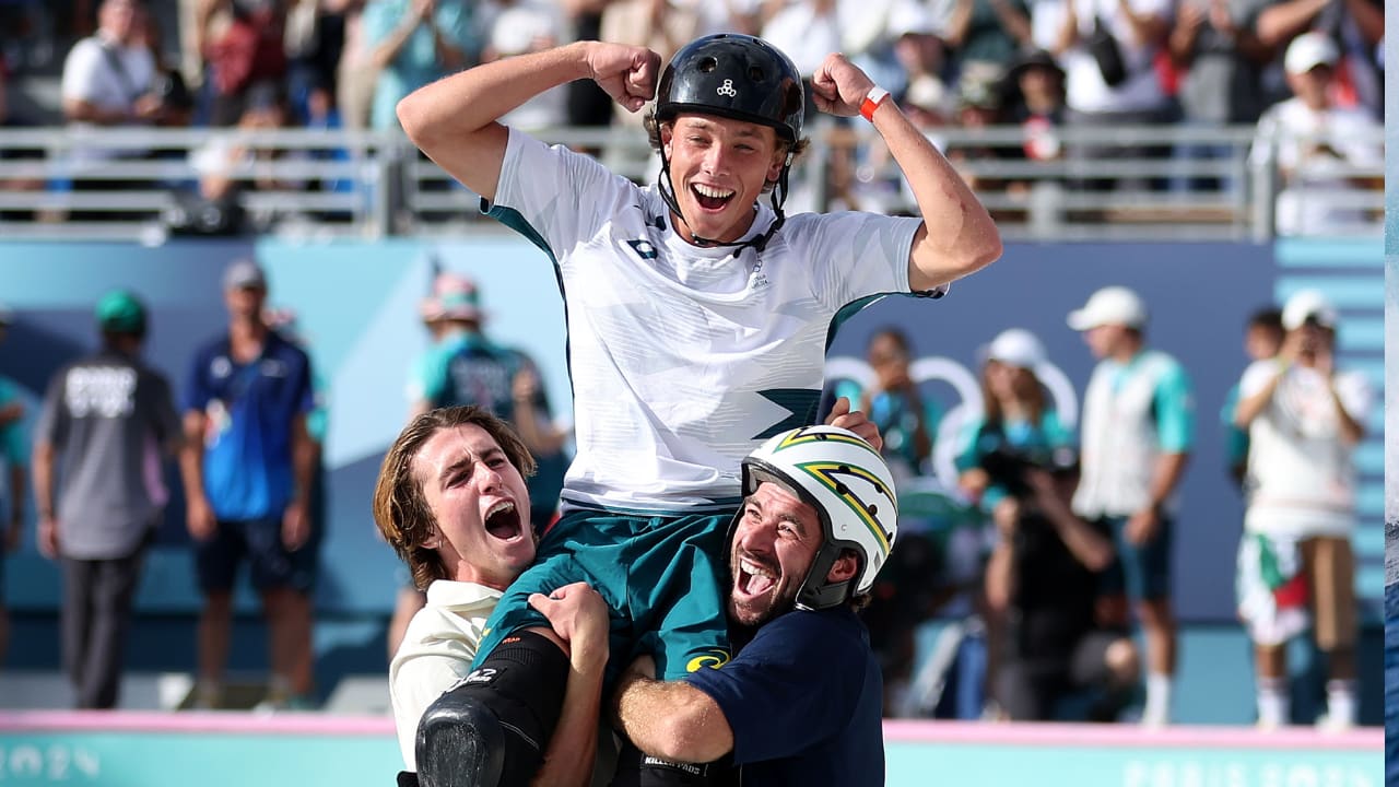 Keegan Palmer defends Olympic title with gold in men’s skateboarding park final | Paris 2024 highlights