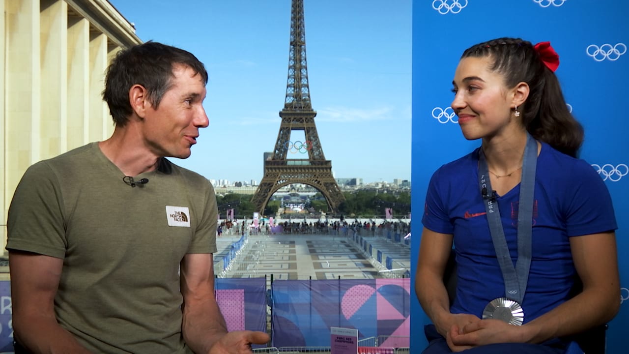 Alex Honnold interviews sport climbing medallist Brooke Raboutou