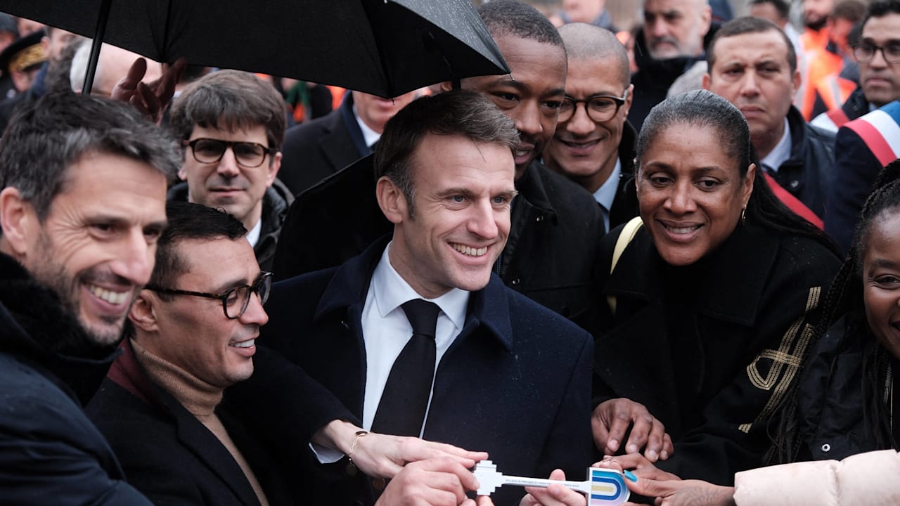 Emmanuel Macron visits Olympic Village as keys are handed over to Paris 2024 organisers