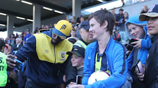 Usain Bolt meets fans before Central Coast's A-League trial match with Newcastle