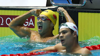 Xu Jiayu of China celebrates after winning the Men's 100m Backstroke Final on day three of the Gwangju 2019 FINA World Championships at Nambu International Aquatics Centre on July 23, 2019 in Gwangju, South Korea. (Photo by Clive Rose/Getty Images)