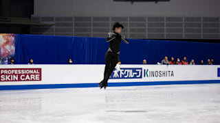 Yuzuru Hanyu jumps during practice for the free skate