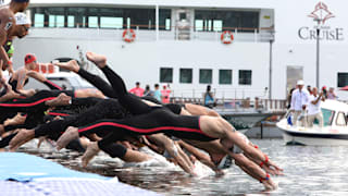 Swimmers dive in to start the Men's 10km Final at the Gwangju 2019 FINA World Championships at Yeosu EXPO Ocean Park on July 16, 2019 in Yeosu, South Korea. (Photo by Chung Sung-Jun/Getty Images)