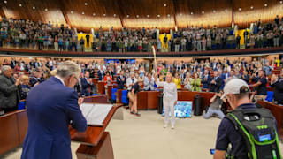 The Olympic flame in the hemicycle of the Council of Europe