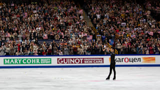 Nathan Chen reacts after his free skate