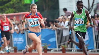 Tatiana Blagoveshchenskaia of Russia in the 8×100m Mixed Team Relay