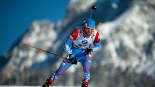 Alexander Loginov during the IBU Biathlon World Cup Men's 10 km Sprint in Hochfilzen, Austria. 