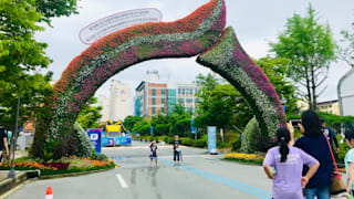 The entrance to the food village, next to Nambu University aquatics and water polo arenas
