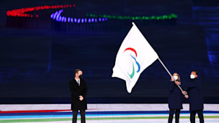 The Paralympic flag is handed over to Milan, the next hosts of the games during the Closing Ceremony