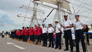 The crew of the Belem before departing for Marseilles