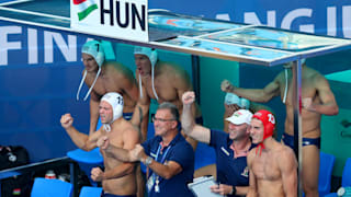 Team Hungary celebrates during the Men's Water Polo quarterfinal match against Australia on day eleven of the Gwangju 2019 FINA World Championships at Nambu University on July 23, 2019 in Gwangju, South Korea. (Photo by Maddie Meyer/Getty Images)