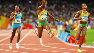 Shelly-Ann Fraser of Jamaica wins Olympic gold in the 100m at Beijing 2008