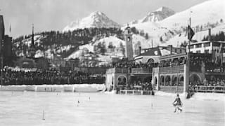 Fritzi Burger of Austria curtsying on the ice during the Womens Figure Skating event