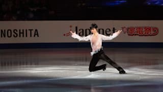 Yuzuru Hanyu during skater introductions at the exhibition gala