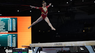 Defending beam world champ Liu Tingting performs at the 2019 World Championships (Photo: Olympic Channel)