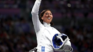 Yoshimura Miho of Team Japan gestures during the Women's Epee Individual, Paris 2024