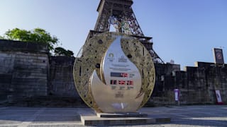 Olympic countdown with Olympic rings on the Eiffel Tower on the background