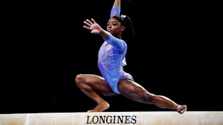 Simone Biles in the balance beam final at the 2019 World Artistic Gymnastics Championships