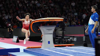 Oksana Chusovitina vaulting at the 2019 World Championships (Photo: Olympic Channel)