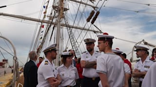 The Belem crew on the boat before departing for Marseilles