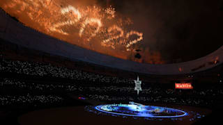  Fireworks lighting '2022' in the sky are seen during the Closing Ceremony of the 2022 Beijing Winter Paralympics