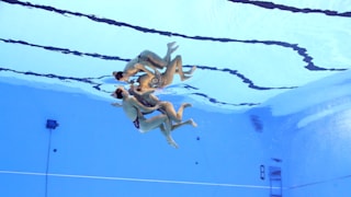 Kate Shortman and Isabelle Thorpe of Great Britain compete in the Duet Free preliminary round on day five of the Gwangju 2019 FINA World Championships at Yeomju Gymnasium on July 16, 2019 in Gwangju, South Korea. (Photo by Catherine Ivill/Getty Images)