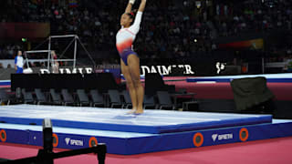 Mélanie de Jesus dos Santos vaults at the 2019 World Championships (Photo: Olympic Channel)