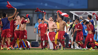 Team Peru celebrate after the Men's Football final