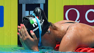 Simona Quadarella of Italy celebrates after winning the Women's 1500m Freestyle Final on day three of the Gwangju 2019 FINA World Championships at Nambu International Aquatics Centre on July 23, 2019 in Gwangju, South Korea. (Photo by Quinn Rooney/Getty Images)