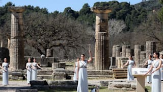 The Olympic Torch lighting ceremony in Olympia, Greece