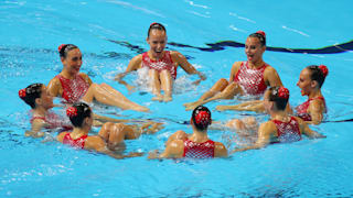 Team Israel competes in the Free Combination preliminary round day seven of the Gwangju 2019 FINA World Championships at Yeomju Gymnasium on July 18, 2019 in Gwangju, South Korea. (Photo by Catherine Ivill/Getty Images)