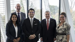 IOC / Greg Martin. The Peruvian NOC Secretary General and President with the IOC President.