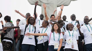 The Rio 2016 Refugee Olympic Team at the top of Mount Corcovado