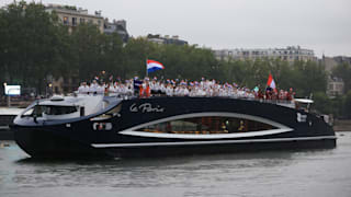 Team Netherlands, featuring flagbearers Lois Abbingh and Worthy De Jong on the sleek Le Paris