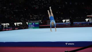 Angelina Melnikova performing on floor at the 2019 World Championships (Photo: Olympic Channel)