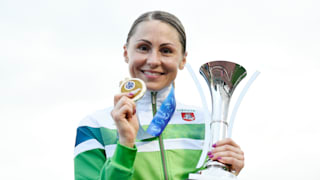 Laura Asadauskaite after her third UIPM Pentathlon World Cup Final triumph