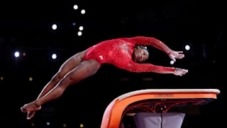 Simone Biles about to hit the vault during the apparatus final at the 2019 World Artistic Gymnastics Championships