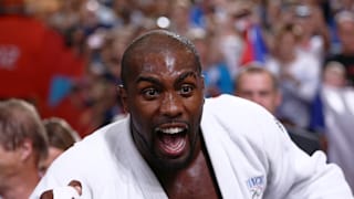 Judoka Teddy Riner of France celebrates gold at London 2012