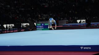 Angelina Melnikova performing on floor at the 2019 World Championships (Photo: Olympic Channel)