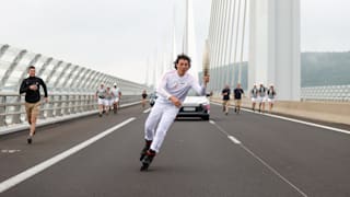 Roller on the viaduc de Millau during the stage 5 of the Olympic Torch Relay