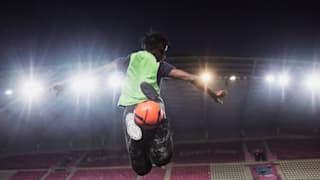 Practicing football tricks during the launch of the programme