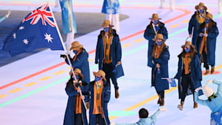 Flag bearers Melissa Perrine andMitchell Gourley of Team Australia during the Opening Ceremony 