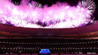 A firework display is seen during the Opening Ceremony of the Beijing 2022 Winter Paralympics