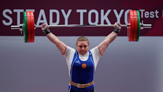 Russia's Tatiana Kashirina on her way to second place in the +87kg class at the Tokyo 2020 test event